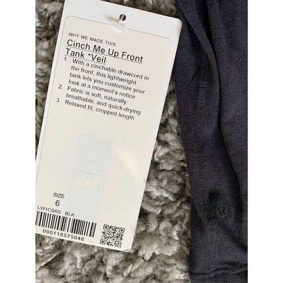 NWT NEW Lululemon Cinch Me Up Front Veil Black TANK TOP sz 6 - Picture 6 of 6